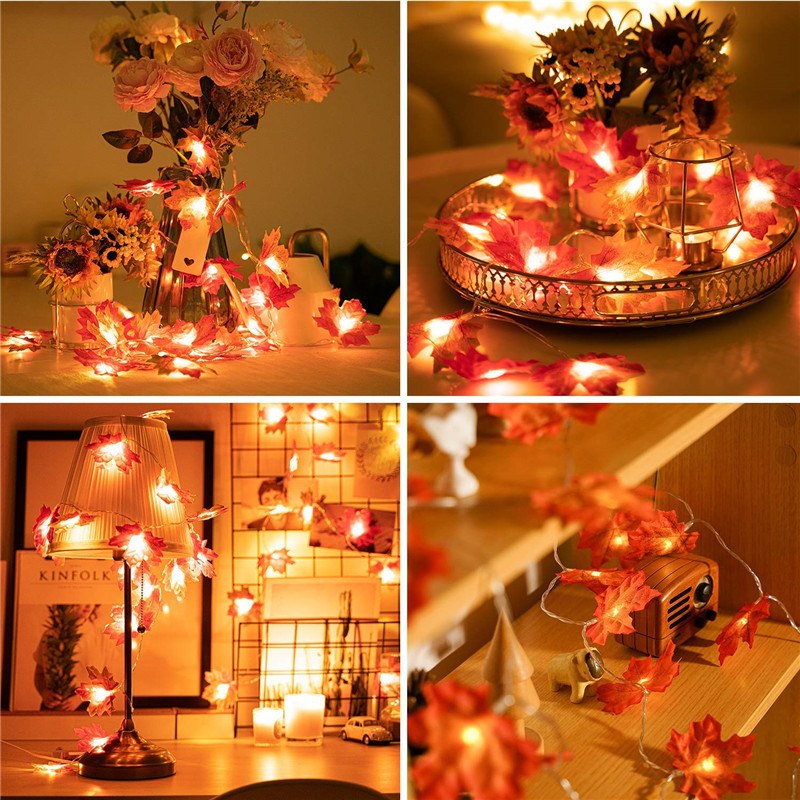 Artificial maple leaf shaped LED string light-2AA