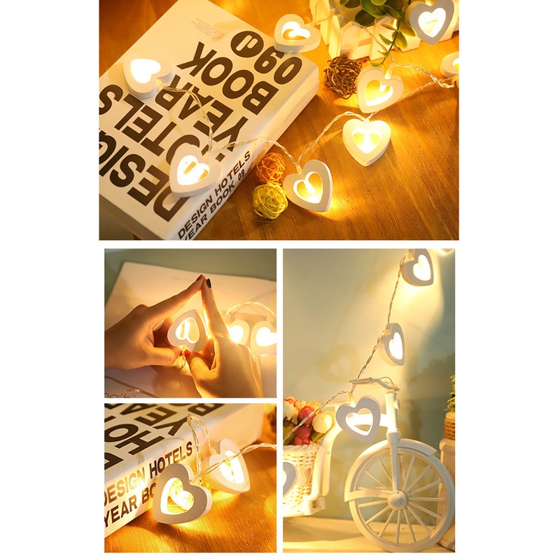 3AA Wooden Heart shaped LED string light