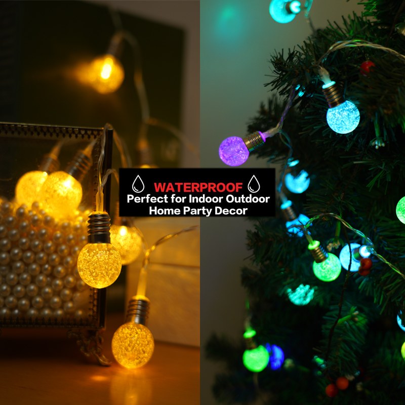Globe Fairy Lights 96 LED Crystal Bubble Ball Lights Waterproof RGB 16 Colours Changing Fairy Lights with 8 Modes
