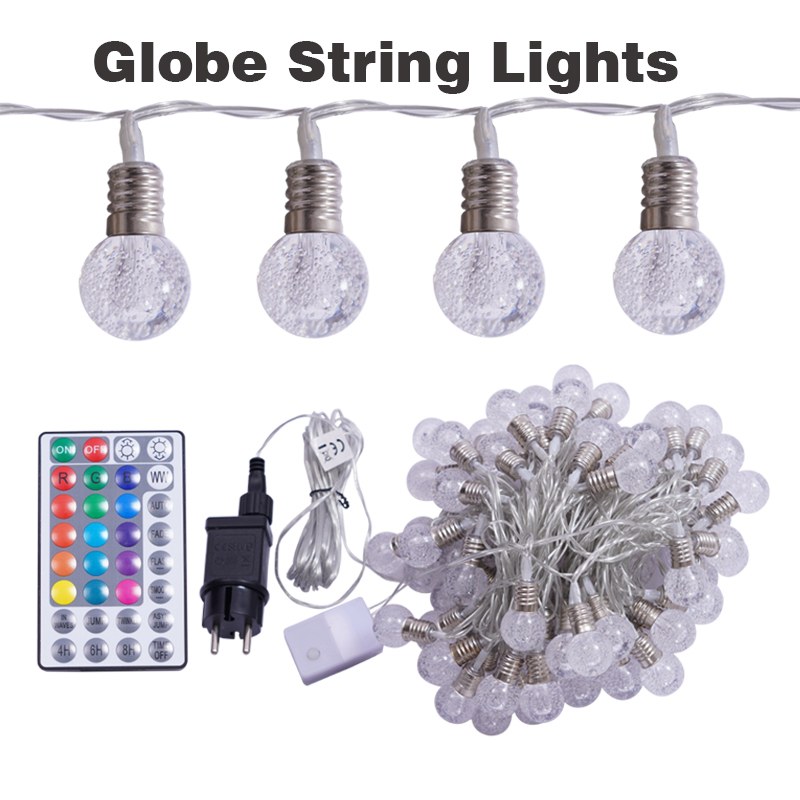 Globe Fairy Lights 96 LED Crystal Bubble Ball Lights Waterproof RGB 16 Colours Changing Fairy Lights with 8 Modes