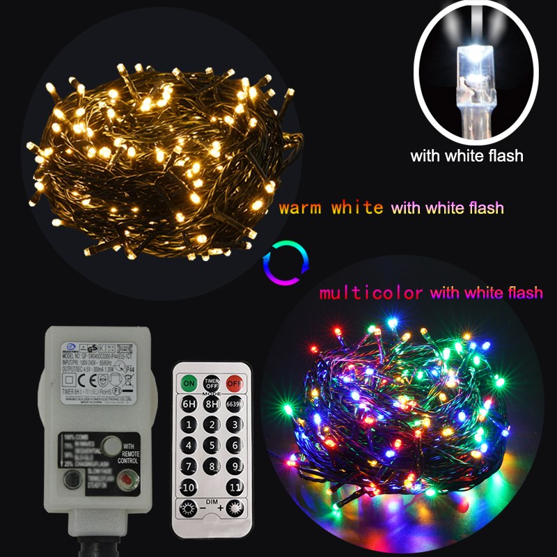 transformer and remote operated warm white multicolor with white flash string light