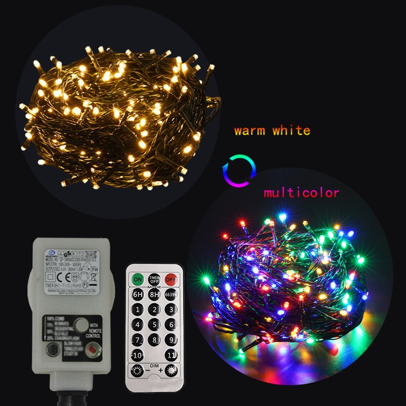 warm white multicolor double color string light with transformer and remote