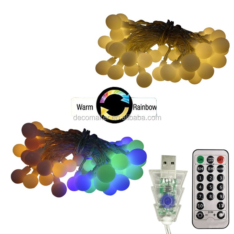 3 Times+4 Dimmer+11 Function USB powered, warm white multicolor changing 3D WRGB PP ball string light