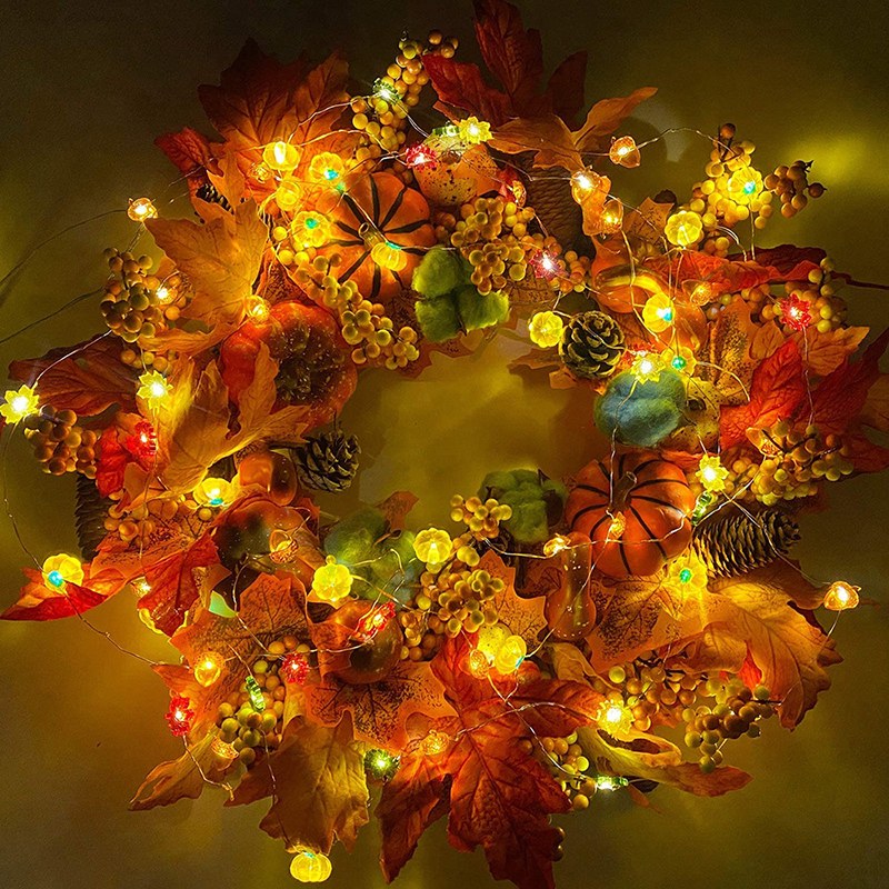 Copper wire string light–Pumpkin maple leaf acorn