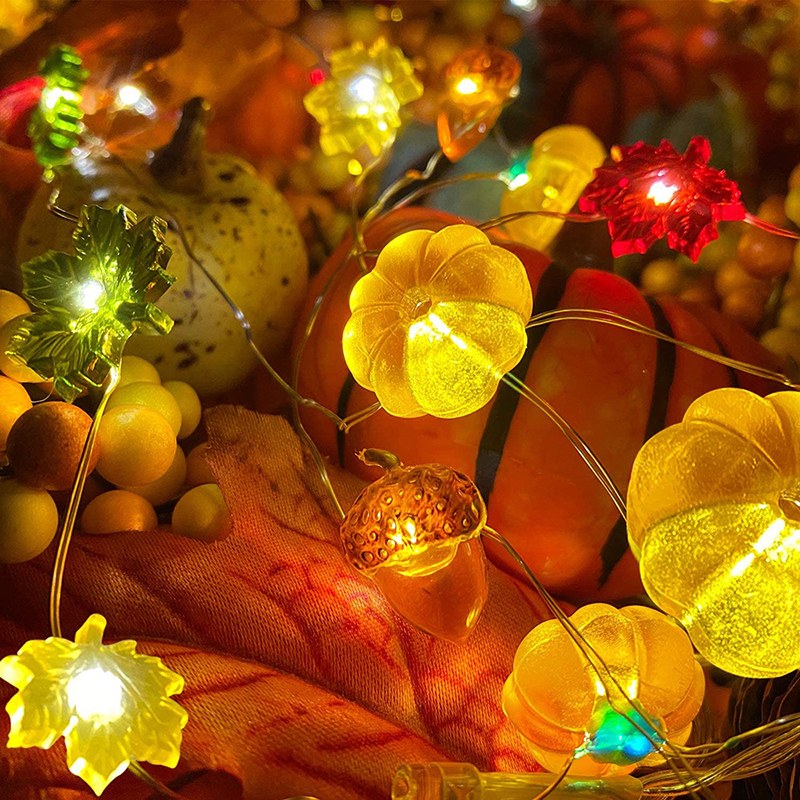 Copper wire string light–Pumpkin maple leaf acorn