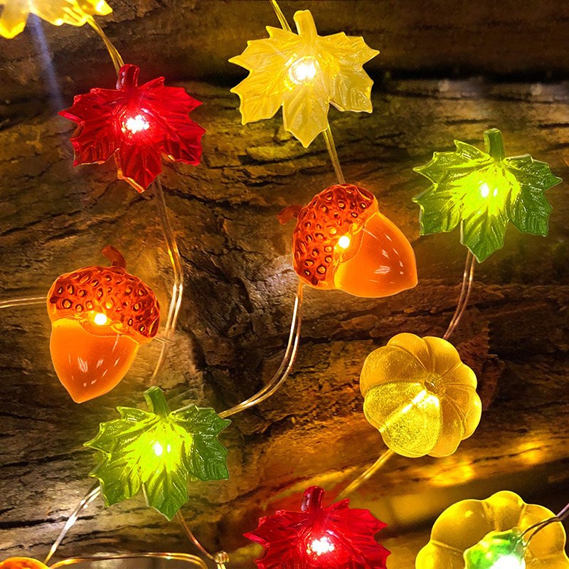 Copper wire string light–Pumpkin maple leaf acorn