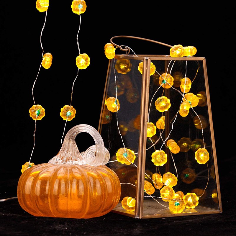 pumpkin shaped copper wire string light-3AA/8 functions