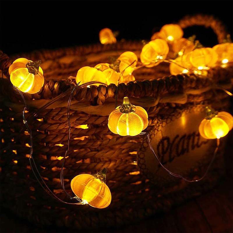 pumpkin shaped copper wire string light-3AA/8 functions