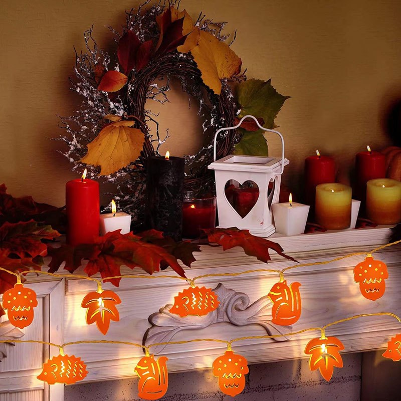 squirrel hedgehog acorn tree leaves shaped LED string light