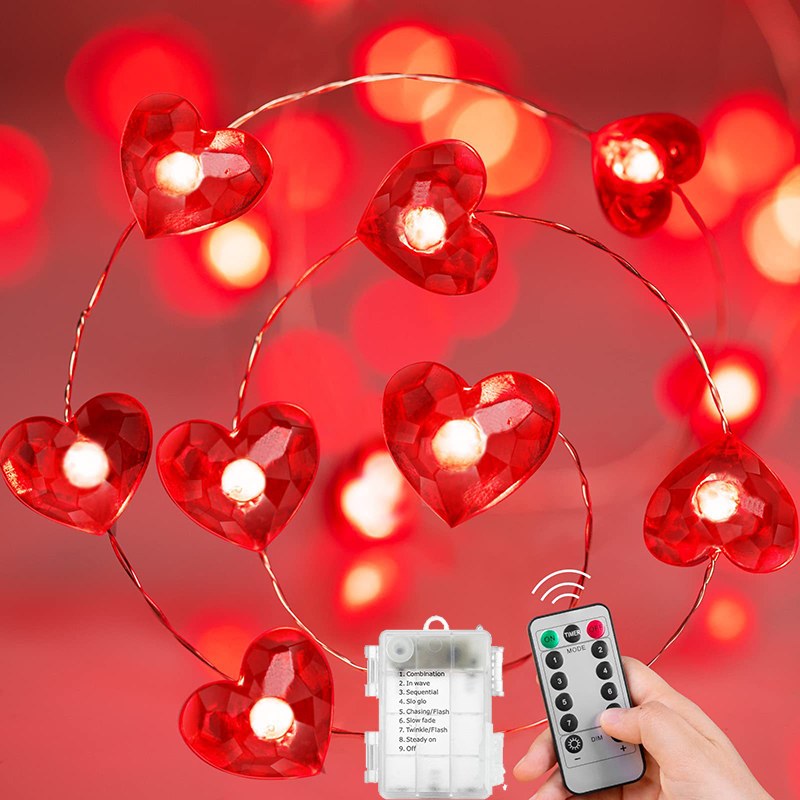 A Heart shaped Copper wire string light-IP44 3AA battery box with remote control