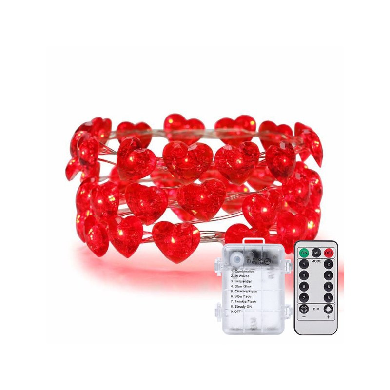 A Heart shaped Copper wire string light-IP44 3AA battery box with remote control