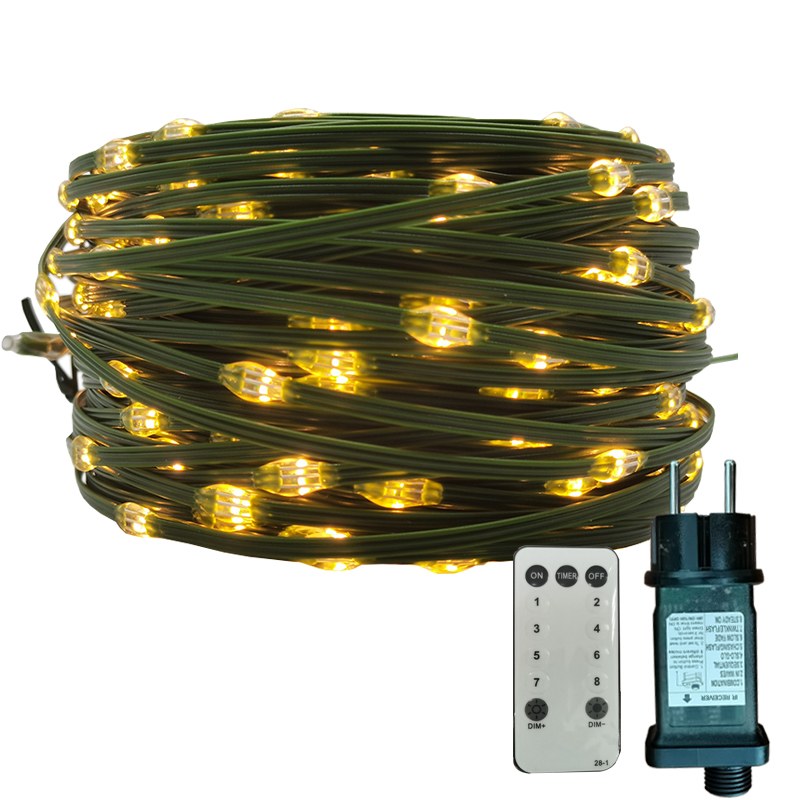transformer with 8 functions LED lightchain green PVC copper wire string lights