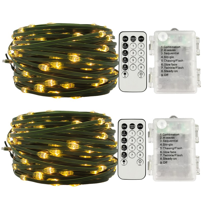 Battery box operated with remote green micro LED light copper wire