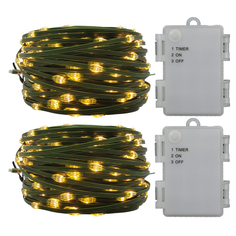 Battery box operated PVC tube String Lights green copper wire