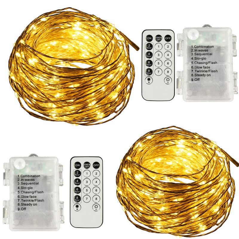 Battery box operated with remote four timers copper wire string lights