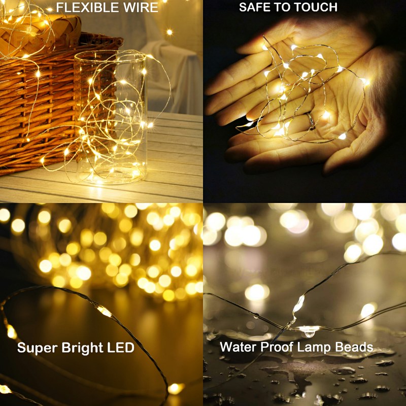 Battery box operated with remote four timers copper wire string lights