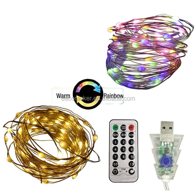 3 Times+4 Dimmer+11 Function USB powered, warm white multicolor changing 3D WRGB copper wire string light