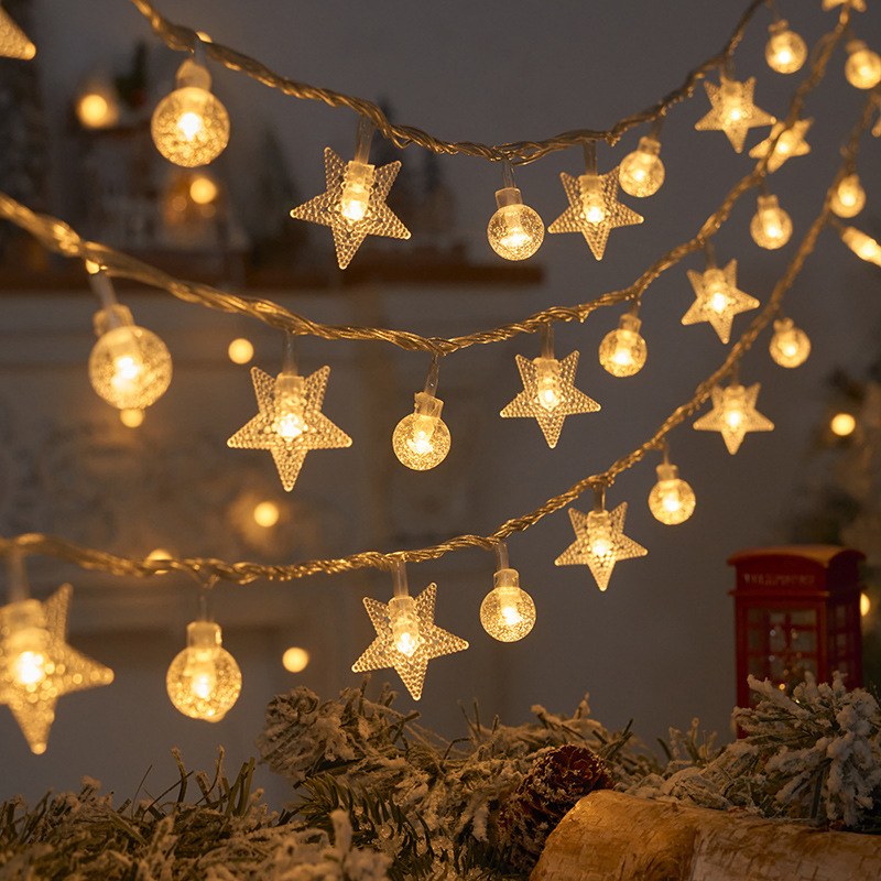 LED string light with plastic star and ball
