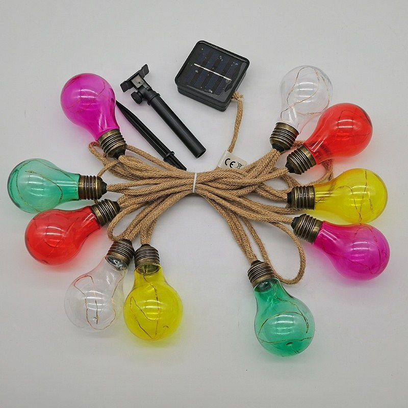 Solar LED string light with A60 colorful bulb and hemp rope – YZ-30017