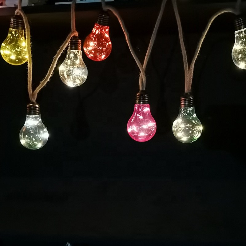 Solar LED string light with A60 colorful bulb and hemp rope – YZ-30017