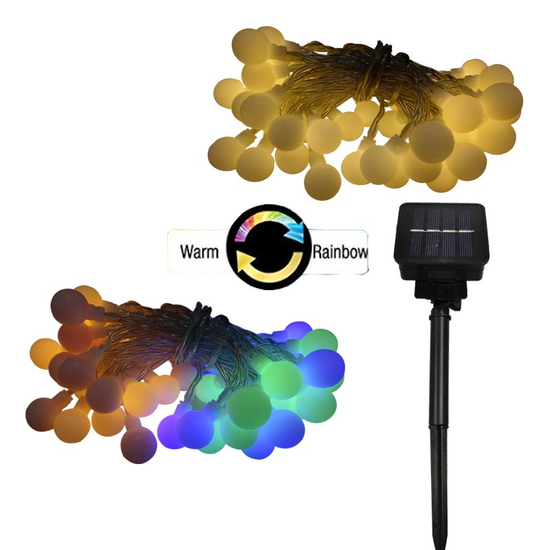 11 Function solar panel powered, warm white multicolor changing 3D WRGB PP ball string light