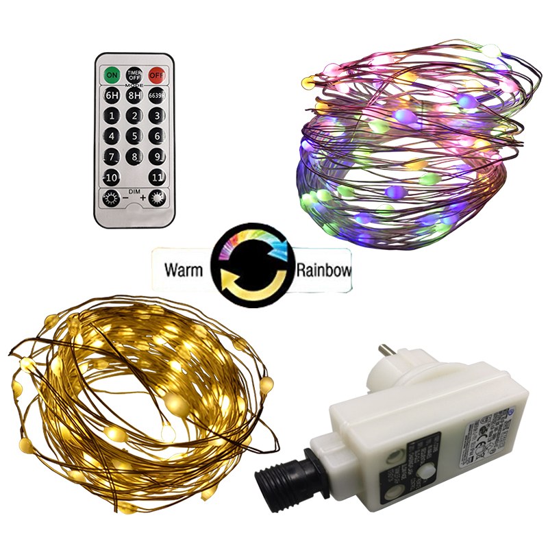 3 Times+4 Dimmer+11 Function transformer powered, warm white multicolor changing 3D WRGB copper wire string light