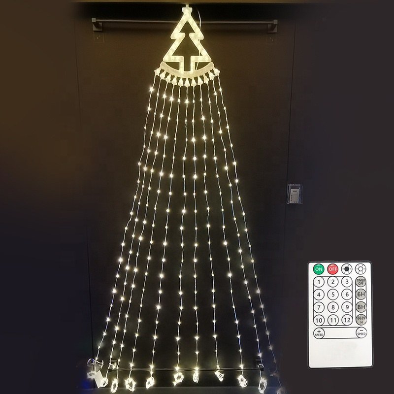 Christmas Tree waterfall curtain String Lights with remote control