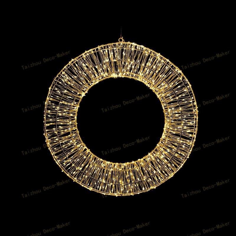 circular metal frame with copper wire light